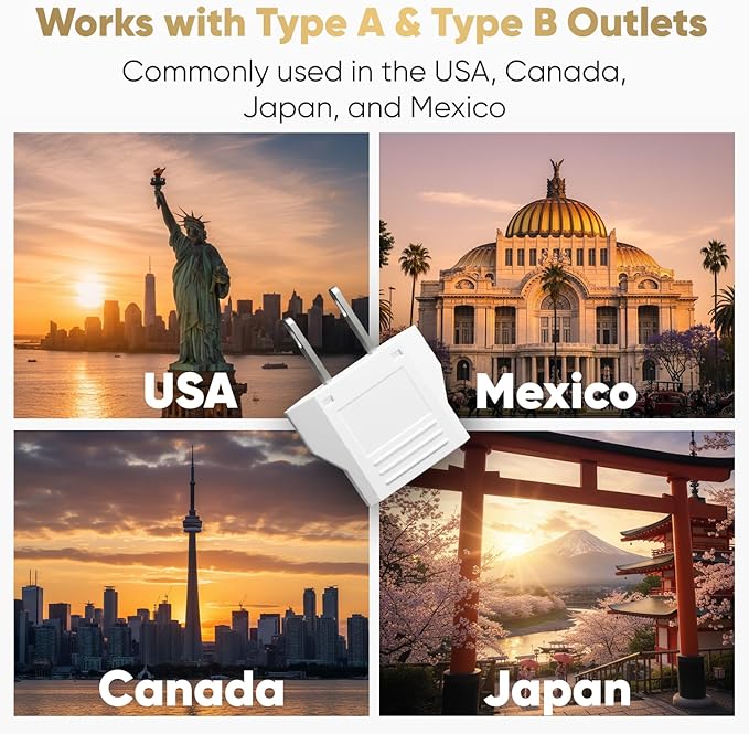 Unidapt US Plug Adapter, European to USA Travel Plug Adapter, Europe to America, Mexico, Japan, Canada Power Outlet Adapters Wall Plugs, Type A 4-Pack White