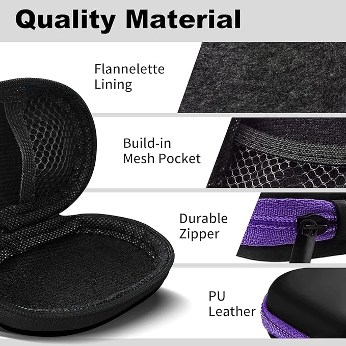2Pack Oval Earbud Case Portable EVA Carrying Case Storage Bag Cell Phone Accessories Organizer with Carabiner for Earphone, Earbud, Earpieces, SD Memory Card, Camera Chips, Black/Purple