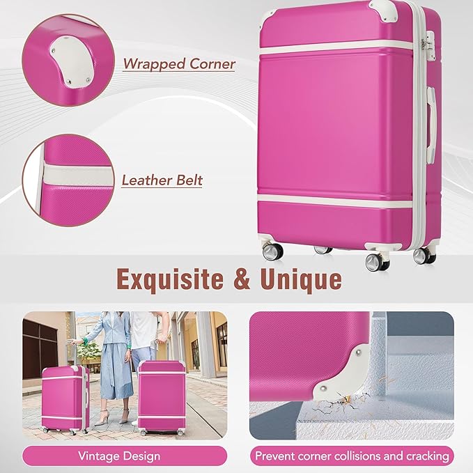 Luggage Sets, 2 Piece Carry on Luggage Set with Travel Bag, 2 Piece Expandable Spinner Hardshell Suitcase with TSA Lock, Back to School Suitcase, Women Men (Pink, 20/24 inch+Cosmetic Case)