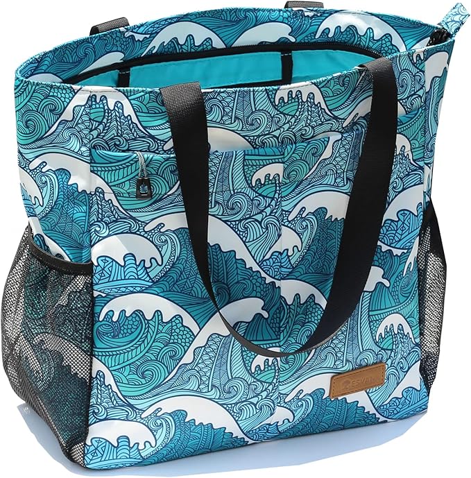 ESVAN Original Floral Tote Bag Large Shoulder Bag with Multi Pockets for Gym Travel Beach Daily Bags