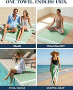 LANE LINEN Turkish Beach Towels, 2 Pack Extra Large Beach Towel, Pre-Washed for Soft Feel, Oversized Sand Free Quick-Dry Pool Towel, Beach Towels for Adults,39"x71" - Jade Green