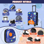 Weewooday Kids Luggage and Backpack 18" Suitcase with Spinner Wheel Hard Case Travel 13" Backpack Girl Suitcase Set for Kids Travel Supplies(Blue,Spaceman Style)