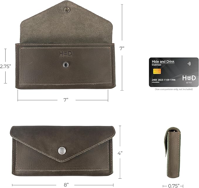 Hide & Drink, Full Grain Leather Large Female Wallet, Travel Organizer for Women, Vintage Money and Card Holder, Handmade, Dark Jade