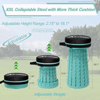 ALEVMOOM Upgraded Collapsible Stool with Cushion,600LBS Max Weight,18.1" Height Adjustable,Sturdy Portable Telescoping Stool,Folding Camping Stool for Outdoor Hiking Travel