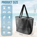 HOHOM Beach Bags for Women, Summer Travel Mesh Tote Bag with Large Inner Pocket, Sandproof Woven Shoulder Handbag