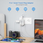 TESSAN Israel Power Adapter, US to Israel Plug Adapter with 4 American Outlets 3 USB Charger (1 USB C Port), Type H Travel Adaptor for USA to Jerusalem