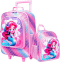 2PCS Girls Suitcase Set, 18" Kids Mermaid Carry on Luggage with Wheels, Cute Travel Rolling with 12" Toddler Backpack(Pink)