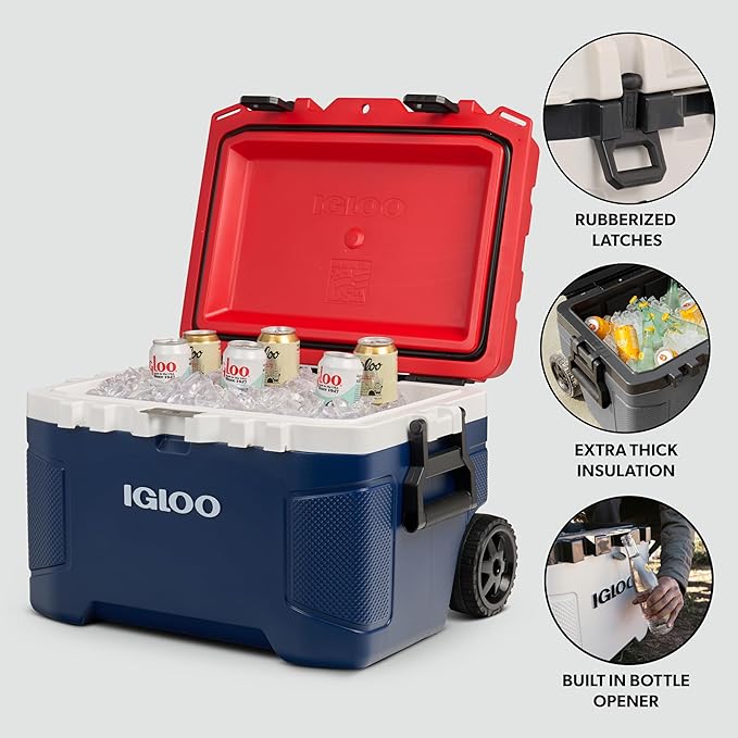 Igloo Trailmate 52Qt Wheeled Cooler, Insulated Hard Shell Ice Chest, Americana