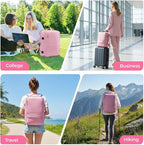 Rcrirth Travel Backpack for Women | Expandable Carry On Backpack with 17.3 Inch Laptop Compartment - Personal Item Travel Bags for Women Nurse Work Bag for Traveling Weekender Business College - Pink