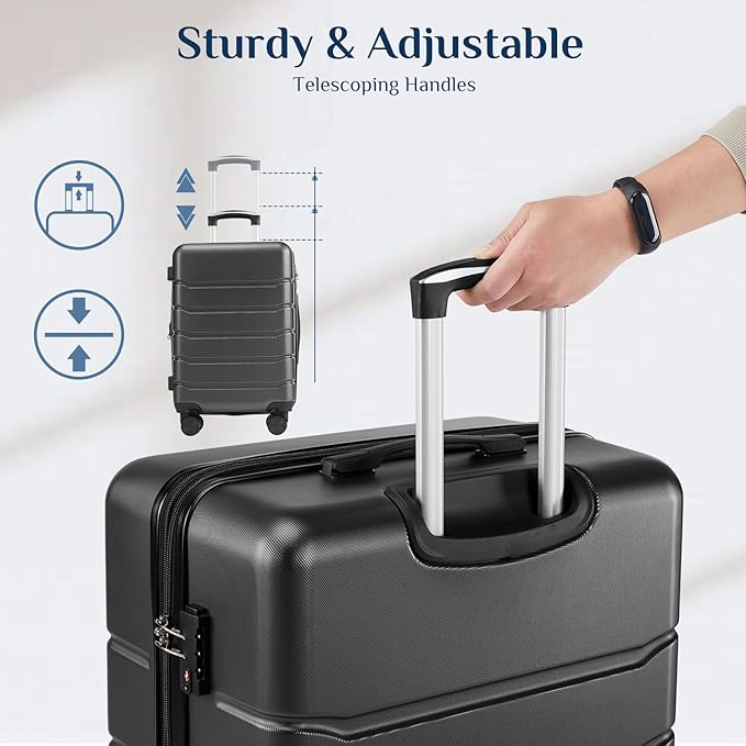 OLIXIS 3-Piece Luggage Set, Carry On Suitcases with Spinner Wheels, Expandable Travel Luggage with TSA Approved Lock & ABS Hard Shell, Black, 20/24/28 Inch