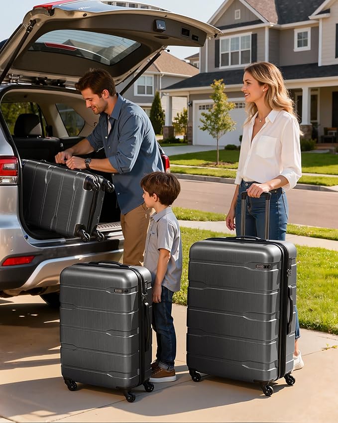 Coolife Luggage Set 3 Piece Hardside PC+ABS Suitcase with TSA Lock, Expandable Large Checked Luggage, Lightweight Rolling Carry On with Spinner Wheels(20/24/28 Inch, Charcoal)