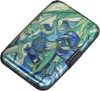 ELFISH Mini RFID Aluminum Wallet Credit Cards Holder Business Card Case Metal ID Case for Men Women(Iris Flower 1#)