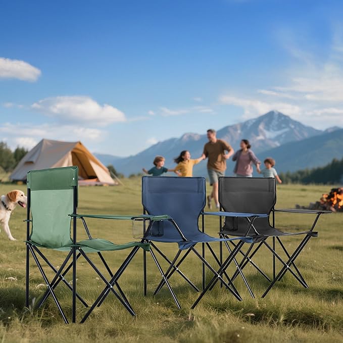 2-Pack Foldable Camping Chairs with Cup Holder, 300LB Lawn Portable Folding Chairs for Adults, Lightweight Outdoor Beach Chairs with Carry Bag for Camp, Fishing, Sports (Navy)