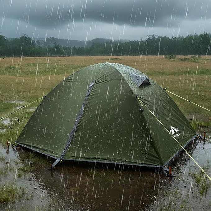 Night Cat 2-Persons Backpacking Tent: Waterproof Lightweight Camping Tent for Two People Hiking Outdoor Mountain with Aluminum Poles and Rainfly Green
