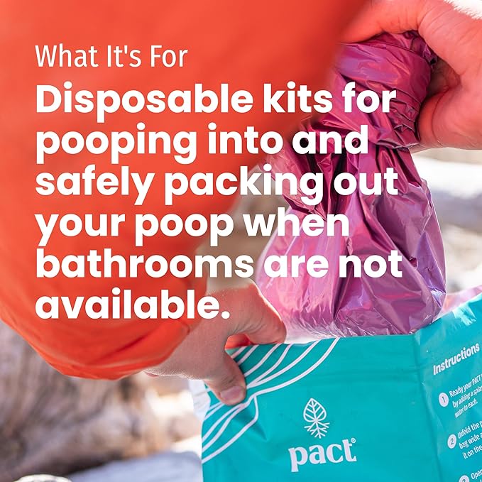 PACT Pack Out Kit - Camping Poop Kit Includes Wet Wipes, Smell Proof Disposal Bags, Hand Wipes, Poop Powder for Odor and Human Waste Bags for Camping and Backpacking