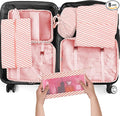 KPX 8 Set Packing Cubes for Travel, Luggage Packing Organizers Accessories Large Toiletries Bag for Clothes Shoes Cosmetics (Pink Strips)