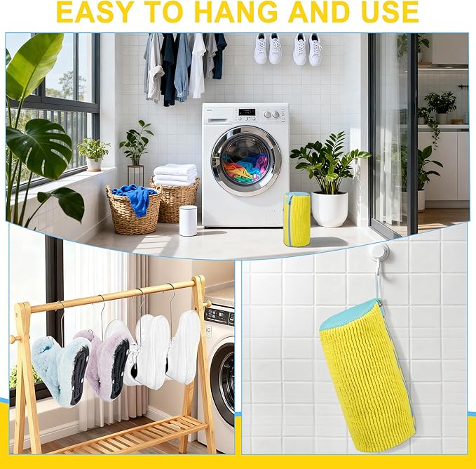 vorona Shoe Washing Machine Bag, 2PCS Reusable Shoe Bag for Washing Machine, 360° Deep Clean, Includes 4 Shoe Storage Dust Bags & 2 Drying Racks, XXL Laundry Shoe Bag for Sneakers Tennis Shoes, Yellow