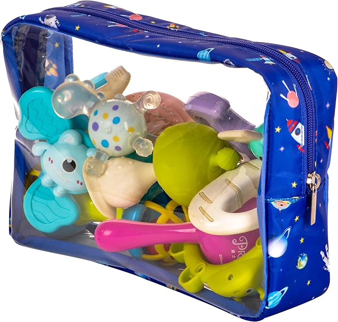 Remobia Hicol TSA Approved 5-Piece Diaper Bag Organizer Pouch Set Clear Waterproof TPU Kids Toiletry Storage Set Travel Packing Clutch Cube Bags for Baby Nursing(Astronaut)