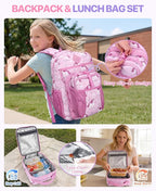 VASCHY Girl Kids Backpack & Lunch Bag Set, 2-in-1 School Bookbag with Insulated Lunch Box for Preschool, Daycare, Kindergarten & Elementary School – Pink Unicorn