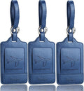 3 Pack Luggage Tags - Quick Install, Privacy Protection, Airplane Travel Essentials for Suitcases, Durable Leather - Blue