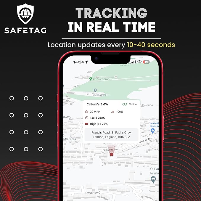SafeTag Mini 4G - 4G LTE Rechargeable Mini GPS Tracker, Car, Van, Motorbike etc. 34-205 Countries, Real Time Tracking and Notifications, 7 Day Free Trial - Sim Included, 12 Month Warranty