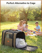 Morpilot Cat Carrier - Cat Carrier Soft for Medium or Large Cats up to 20lbs, with Dual-Sided Cushion, Secure Buckle and Foldable Bowl, Dog Carriers for Small Dogs - Pet Carrier (Brown)