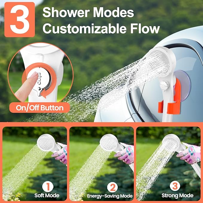 B013 Portable Shower Pump for Camping – 7800mAh Long-Lasting & Quiet Outdoor Shower with LED Display, IPX8 Waterproof Outdoor Shower for Pet Bath, Car Wash & RV