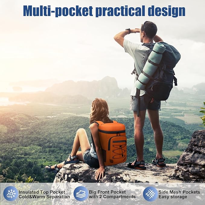 Backpack Cooler Insulated Leak Proof, Lightweight Soft Sided Cooler Backpack for Men Women, Waterproof Beach Cooler Bag Lunch Backpack for Camping Hiking Picnic Fishing Travel Outdoor