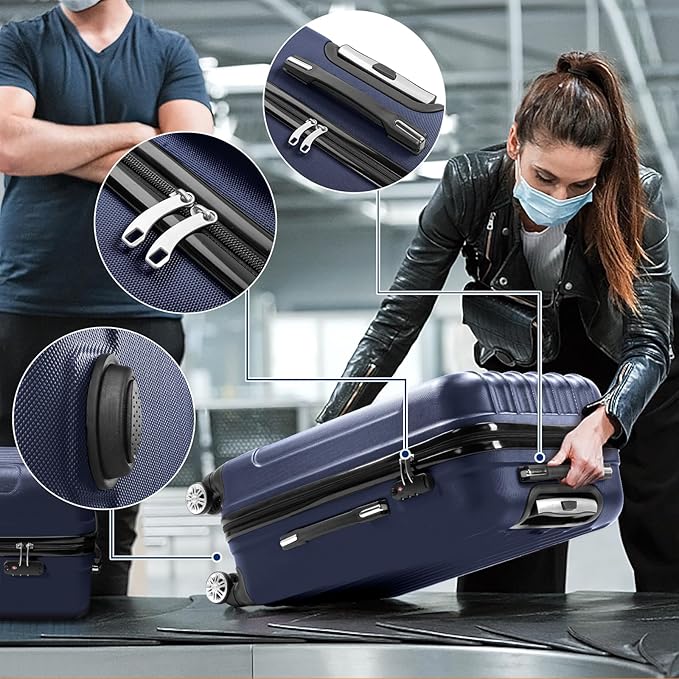 3 Piece Luggage Sets, Lightweight ABS Suitcase with 4 Spinner Wheels ＆ TSA Locks, Hardside Carry On Luggage Durable Suitcase Set for Family Travel Business - Tibetan Blue, 20/24/28