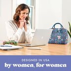 Fit & Fresh Bloomington Lunch Bag for Women - Insulated Large Lunch Box for Work with Containers, Leak-Resistant, Stain-Resistant, Zipper Closure, Denim Bows