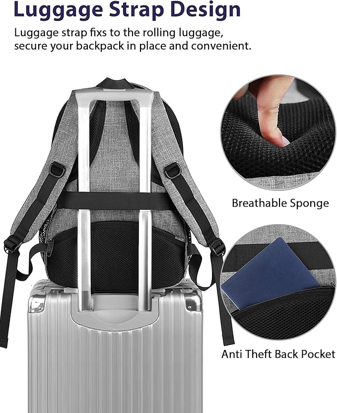 MATEIN Extra Large Laptop Backpack 18.4 Inch, Airplane Approved Travel Backpack with Luggage Strap and Anti Theft Pocket, 50 L College Computer Carry On, Gifts for Business Work Men, Grey Black