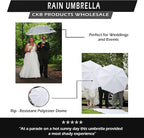 Rain Clear White Umbrella | Water Repellent Strong Metal Shaft and Ribs | Auto Open Rip Resistant Portable Umbrella | Wood Print Resin Handle
