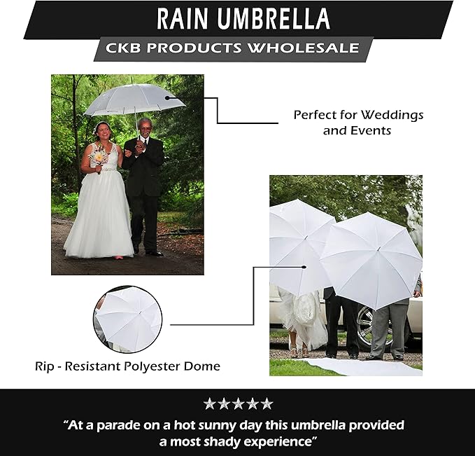 Rain Clear White Umbrella | Water Repellent Strong Metal Shaft and Ribs | Auto Open Rip Resistant Portable Umbrella | Wood Print Resin Handle