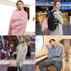 BlueHills Premium Soft Long Travel Blanket Pillow for Tall Airplane Flight Blanket 70 X48 inch Throw in Soft Bag case with Backpack Clip Compact Large Plane 2 in 1 Combo Pink T055