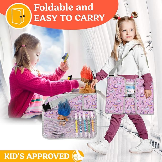 PILLANI Kids Travel Tray for Car - Carseat Tray for Toddler, Road Trip Must Haves with Cup Holder & Drawing Board - Toddler Airplane Travel Essentials for Girls - Car Accessories for Kids