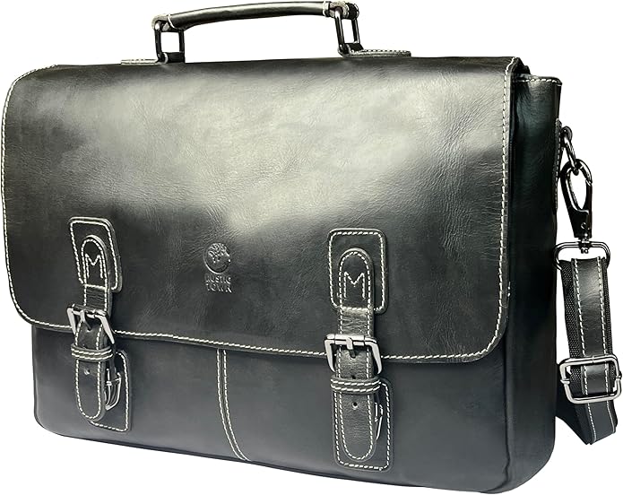 RUSTIC TOWN 16" Leather Laptop Messenger Bag for Men - Full Grain Leather Briefcase Computer Satchel Office Crossbody Bag