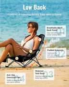 KingCamp Low Beach Chair, High Back Folding Camping Chair for Adults, Oversized Breathable Mesh Seat, 300lbs Heavy Duty Portable Chair with Cup Holder & Storage Pockets for Beach, Outdoor