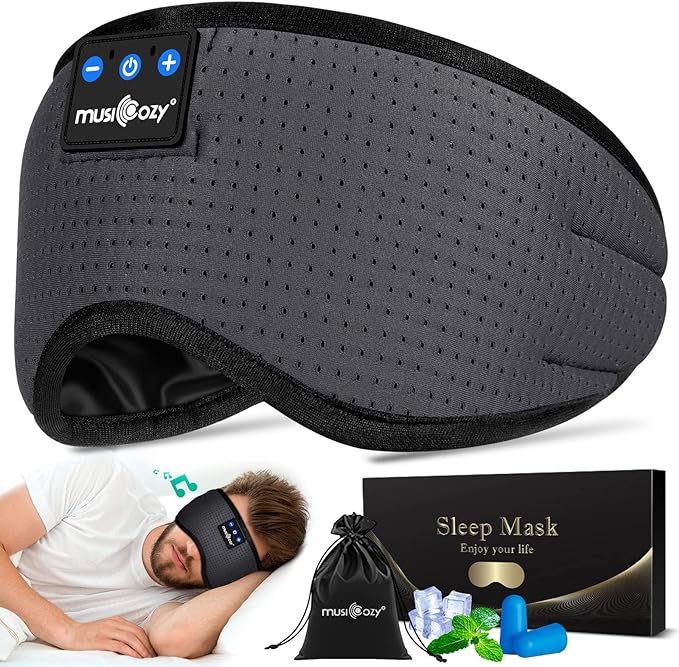 MUSICOZY Sleep Headphones Bluetooth 5.4 Breathable Sleeping Headphones Sleep Mask, Wireless Eye Mask Sleep Earbuds for Side Sleepers Men Women Office Travel Cool Tech Gadgets Gift
