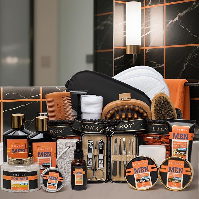 26 Pcs Bath and Body Gift Basket Set for Men Fathers Day Gifts - Spa Gift Set for Valentines Day with Shower Gel | Luxury Gifts Sets for Christmas Gifts, Birthday Gift, Gift for Dad