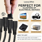 4 Way Power Splitter - 1 to 4 Extension Cord Splitter, 6' Long Extension Cord, Outlet Splitter 3 Prong, Power Strip Outlet Plug, Y Style Extension Cord, Black, SJT 16 AWG by Luxury Office