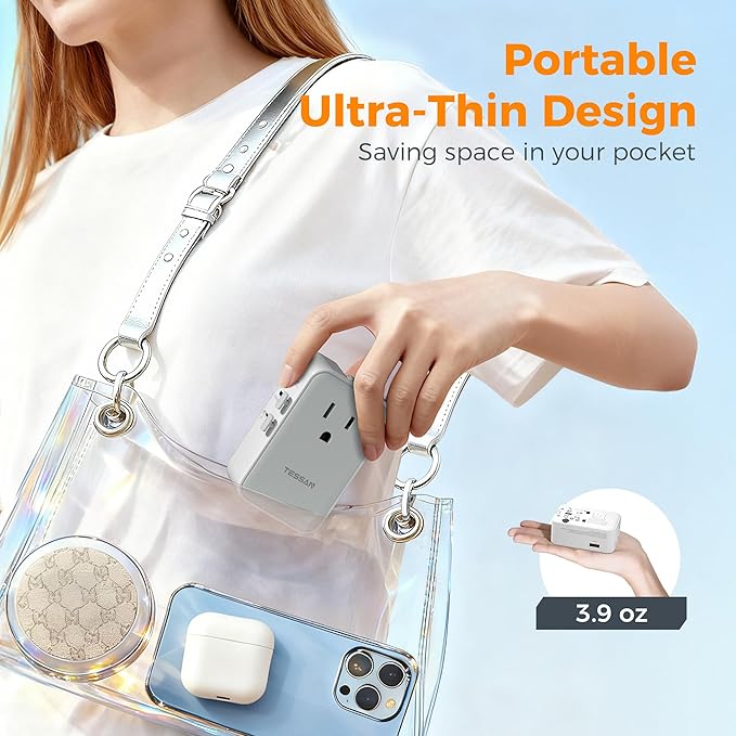 Universal Travel Adapter 20W, TESSAN Ultra Slim International Power Adapter with 2 USB-C 1 USB-A, Travel Plug Adaptor Worldwide for US to European UK Spain Italy England New Zealand (Type C G A I)
