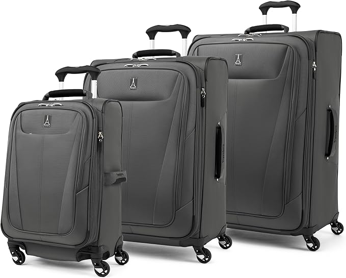 Travelpro Maxlite 5 Softside Expandable Luggage with 4 Spinner Wheels, Lightweight Suitcase, Men and Women, Shadow Grey, 3-Piece Set (21/25/29)