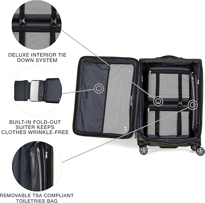 Travelpro Platinum Elite Softside Expandable Luggage, 8 Wheel Spinner Suitcase, TSA Lock, Men and Women, Pilot Green, 2-Piece Set (21/25)