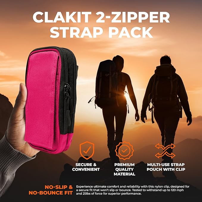 StrapPack Two Zipper Clip-On Pouch - Travel Wallet, Backpack Pouch, Passport Holder