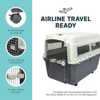 SportPet Airline Compliant XXX-LARGE 48" Travel Dog Kennel-Durable Plastic Airline Pet Carrier w/Removable Wheels & Food Bowls, Collapsible Indoor/Outdoor Dog Kennel, Dogs up to 44"L & 33"H-Cream/Gray