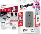 Energizer 5 Device Fast Charging Multi Plug Wall Outlet Extender (2) AC Power Outlets (1) 20W PD Type C (2) USB A (3.1A Total Output) Power Strip Expander Outlet Splitter Plug in Adapter