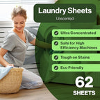 Happy Elephant Laundry Detergent Sheets, Fragrance Free, Natural Biodegradable Laundry Sheets, Plant Based, Tough on Stains, Gentle on Skin, Compatible with HE & Any Washing Machine, 62 Sheet, 1 Pack