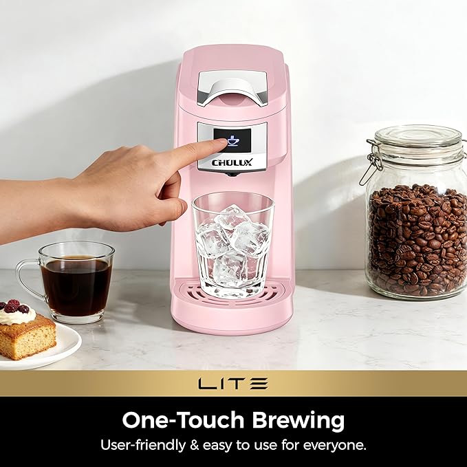 CHULUX Lite Single Serve Coffee Maker for K Cup Capsules, Single Cup Reservoir Coffee Maker with One Touch Brewing, 5 to 12 Oz Brew Sizes, Designed Specifically for Standard Mugs, Pink