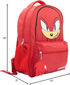 AI ACCESSORY INNOVATIONS Sonic The Hedgehog Backpack for Boys & Girls, Knuckles 16 Inch Schoolbag with 3D Features, Durable School Bag for Kids, Red
