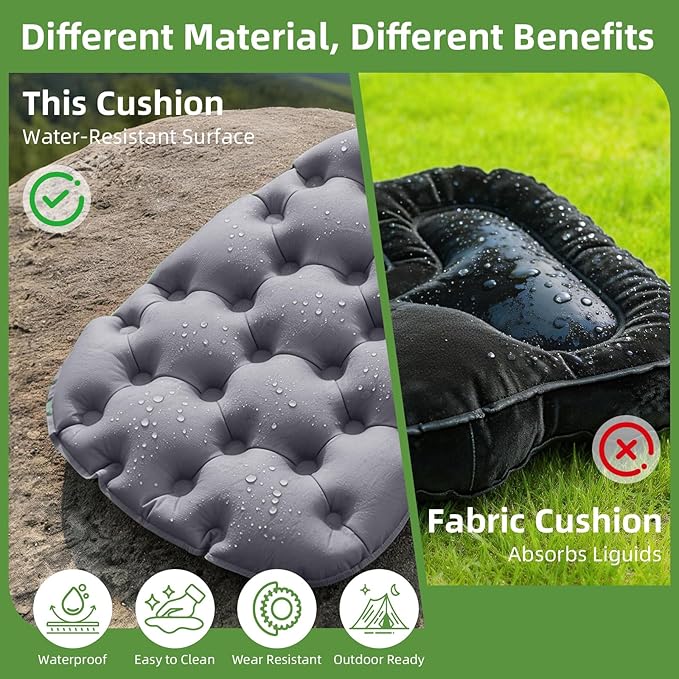 Inflatable Seat Cushion with Air Pump, Airplane Seat Cushion for Long Flights, Lightweight Stadium Seats Pad, Travel Portable Push-Press Air Seats Cushions for Hiking Office Car(Gray)